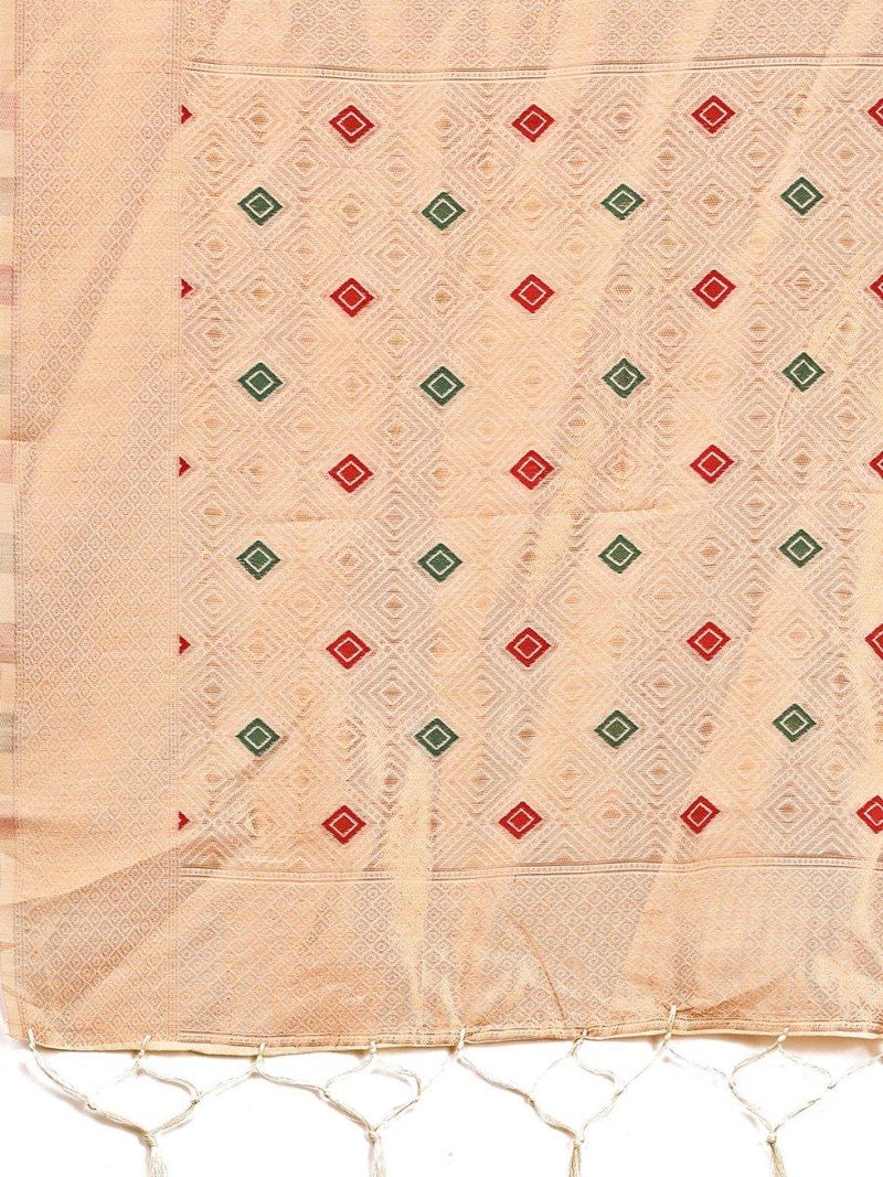 Cream Linen Cotton Saree With Blouse Piece - EZBER