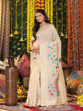 Cream Linen Cotton Saree With Blouse Piece - EZBER