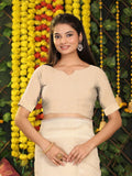 Cream Linen Cotton Saree With Blouse Piece - EZBER