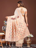 Cream Linen Cotton Saree With Blouse Piece - EZBER