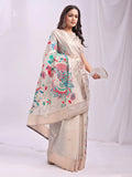 Cream Linen Cotton Saree With Blouse Piece - EZBER