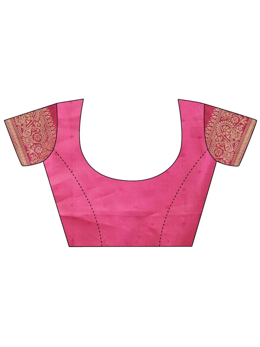 Cream & Magenta Banarasi Silk Saree With Blouse Piece - EZBER