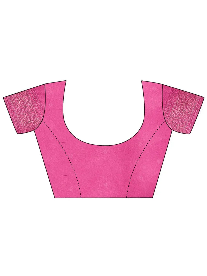 Cream & Magenta Banarasi Silk Saree With Blouse Piece - EZBER