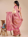 Cream & Magenta Banarasi Silk Saree With Blouse Piece - EZBER