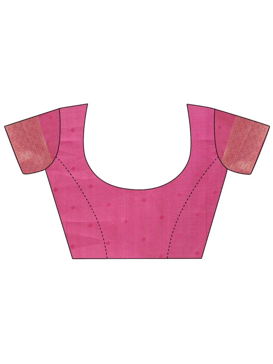 Cream & Magenta Banarasi Silk Saree With Blouse Piece - EZBER