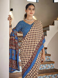 Cream Mulmul Cottons Saree With Blouse Piece - EZBER