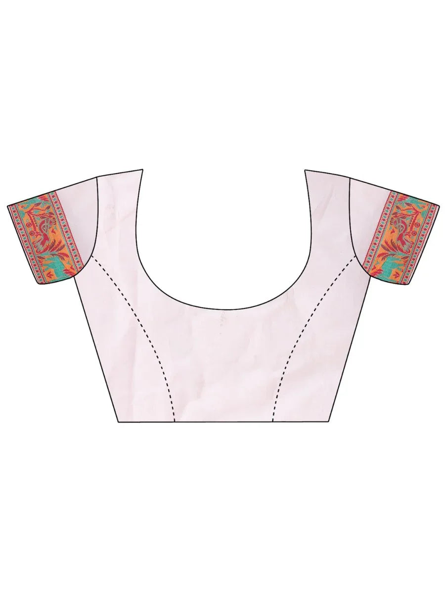 Cream & Navy Blue Banarasi Silk Saree With Blouse Piece - EZBER