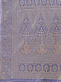 Cream & Navy Blue Banarasi Silk Saree With Blouse Piece - EZBER
