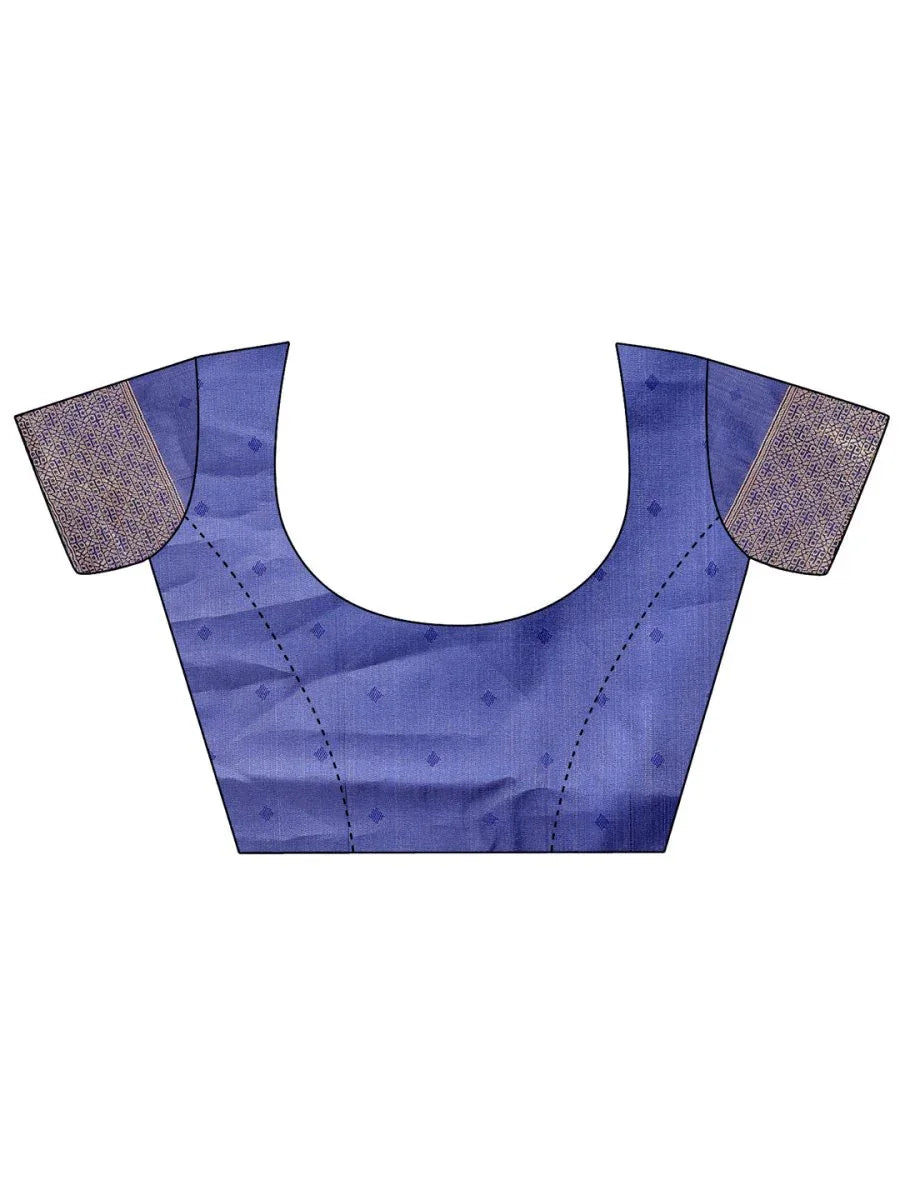 Cream & Navy Blue Banarasi Silk Saree With Blouse Piece - EZBER