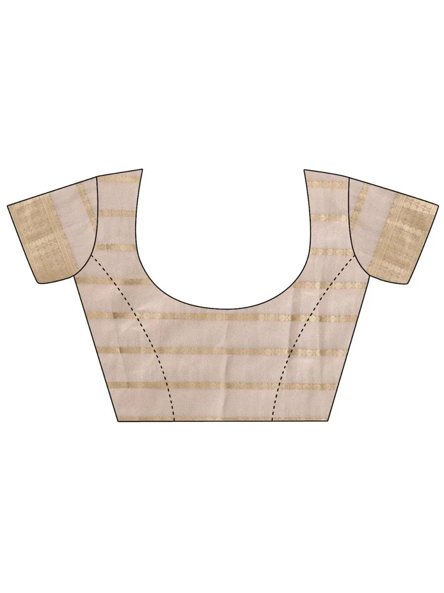 Cream PORTO Organza Saree with Blouse Piece - EZBER