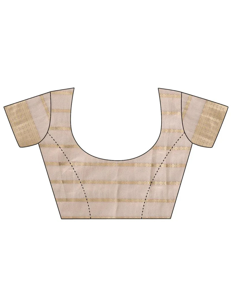 Cream PORTO Organza Saree with Blouse Piece - EZBER