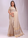 Cream PORTO Organza Saree with Blouse Piece - EZBER