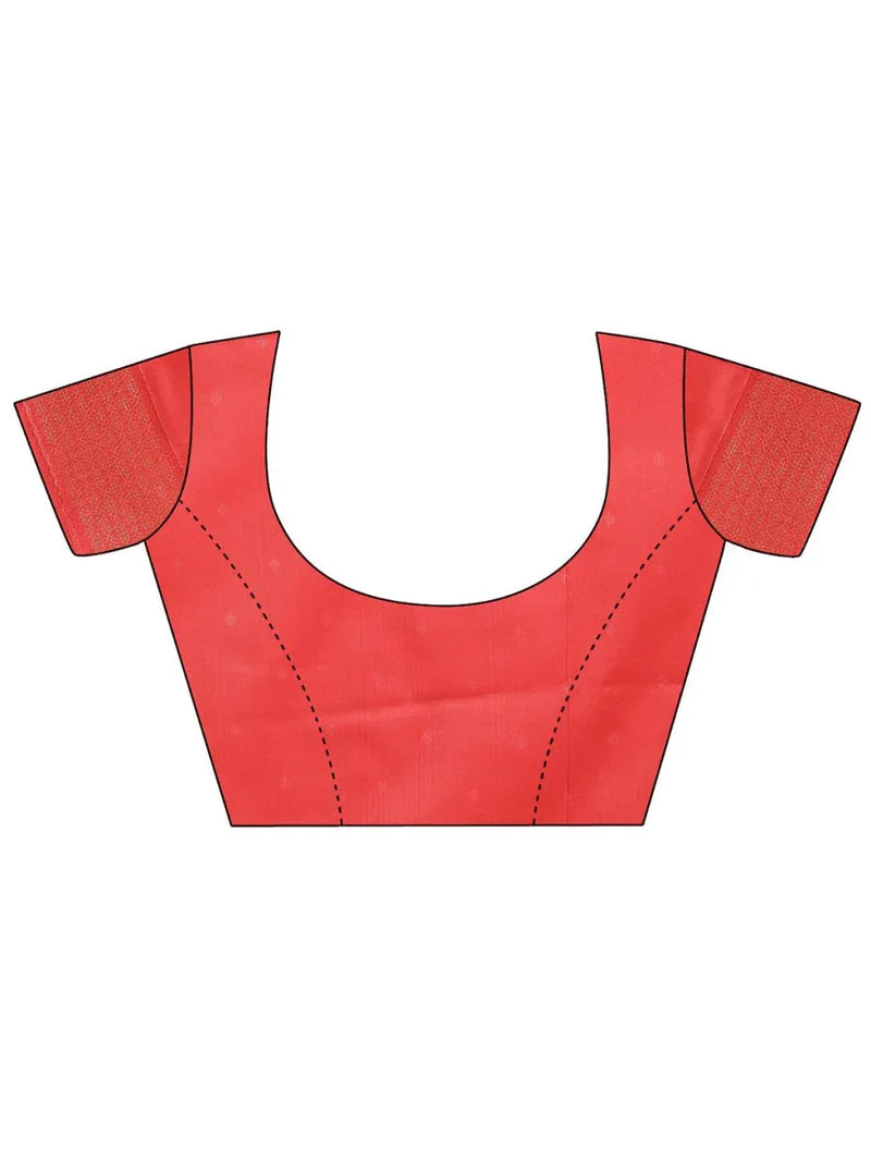 Cream & Red Banarasi Silk Saree With Blouse Piece - EZBER