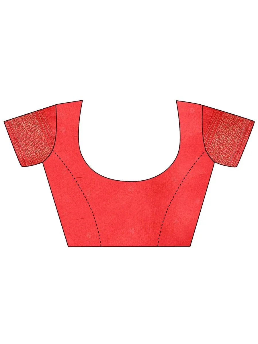 Cream & Red Banarasi Silk Saree With Blouse Piece - EZBER