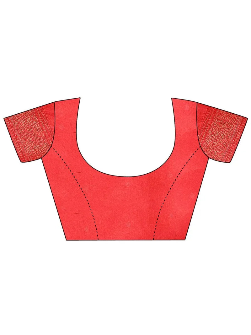 Cream & Red Banarasi Silk Saree With Blouse Piece - EZBER