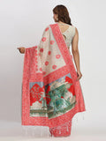 Cream & Red Linen Cotton Saree With Blouse Piece - EZBER