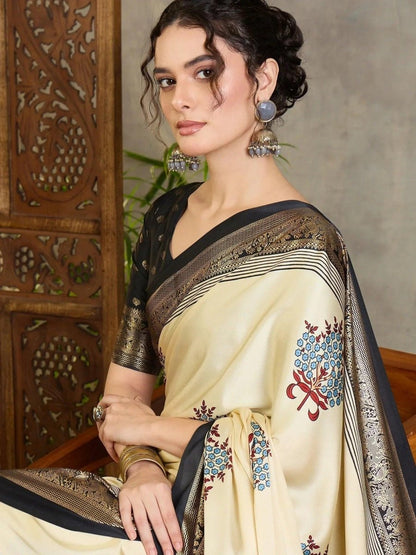 Cream Semi Modal Saree | EZB GF02 LUX 20001 - EZBER