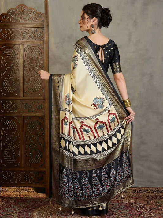 Cream Semi Modal Saree | EZB GF02 LUX 20001 - EZBER
