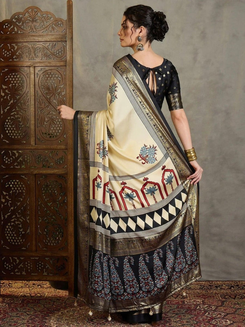 Cream Semi Modal Saree | EZB GF02 LUX 20001 - EZBER