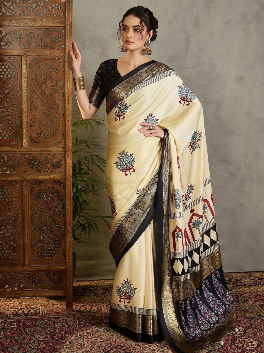 Cream Semi Modal Saree | EZB GF02 LUX 20001 - EZBER