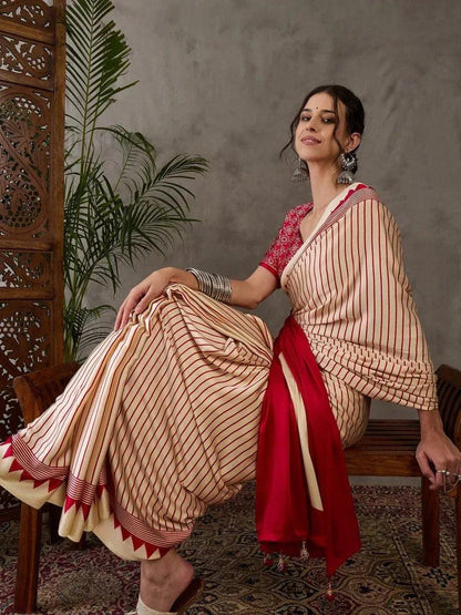 Cream Semi Modal Saree | EZB GF02 LUX 6004 - EZBER