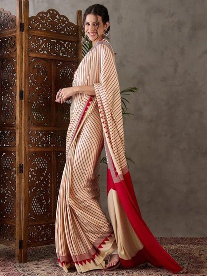Cream Semi Modal Saree | EZB GF02 LUX 6004 - EZBER