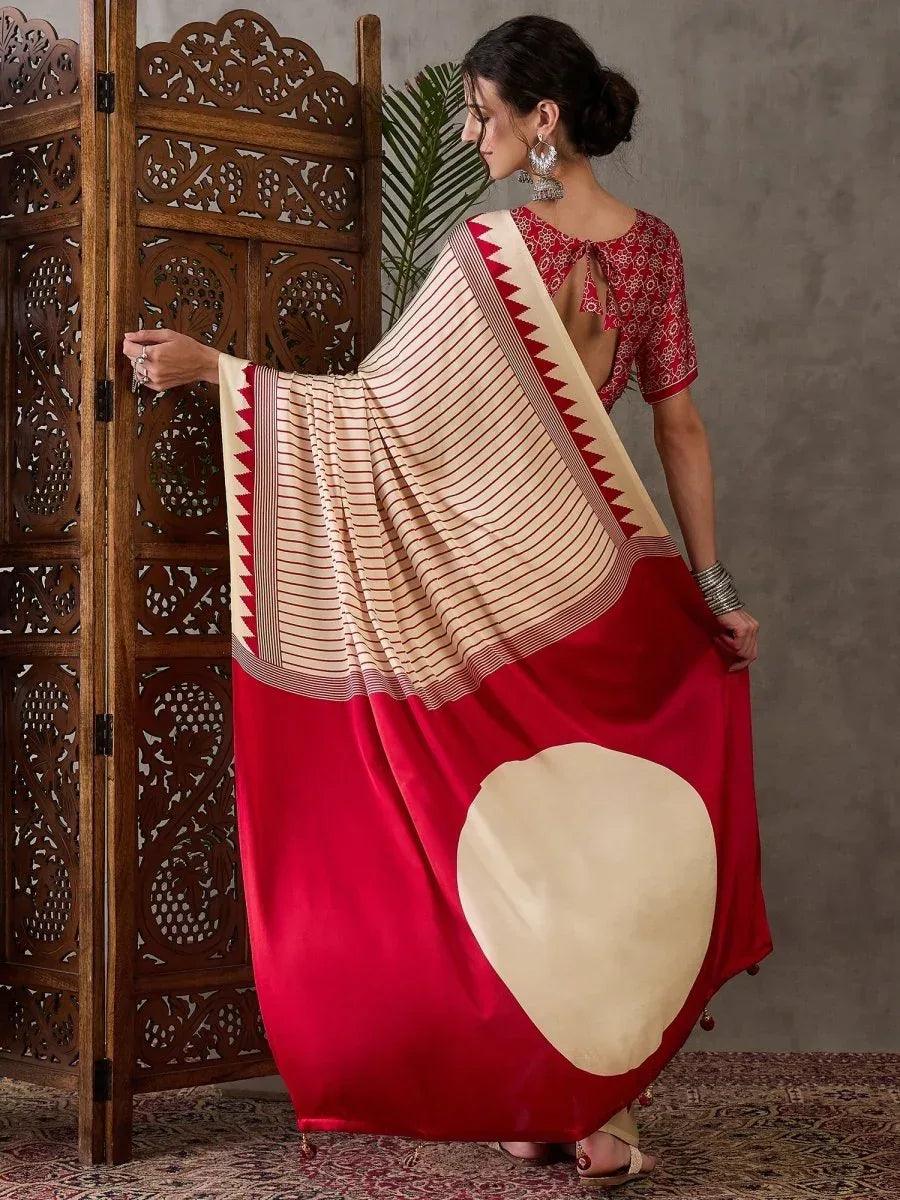 Cream Semi Modal Saree | EZB GF02 LUX 6004 - EZBER