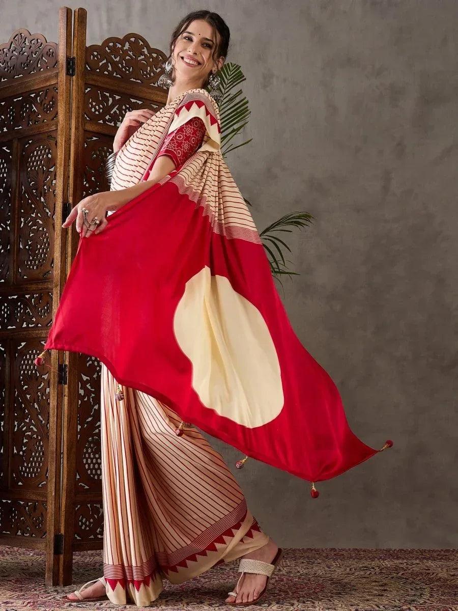 Cream Semi Modal Saree | EZB GF02 LUX 6004 - EZBER