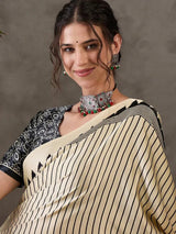 Cream Semi Modal Saree | EZB GF02 LUX 6006