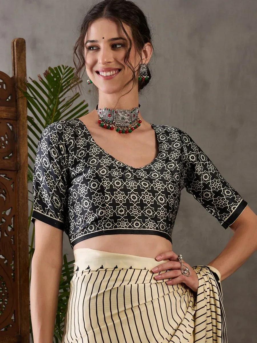 Cream Semi Modal Saree | EZB GF02 LUX 6006 - EZBER