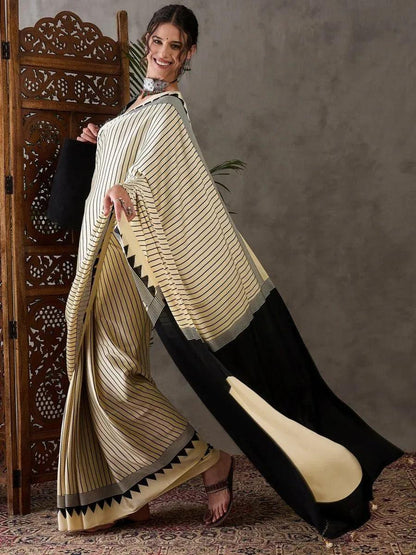 Cream Semi Modal Saree | EZB GF02 LUX 6006 - EZBER