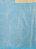 Cream & Sky Blue Banarasi Silk Saree With Blouse Piece - EZBER