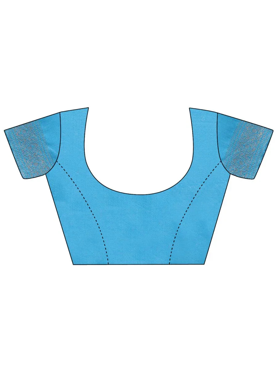 Cream & Sky Blue Banarasi Silk Saree With Blouse Piece - EZBER