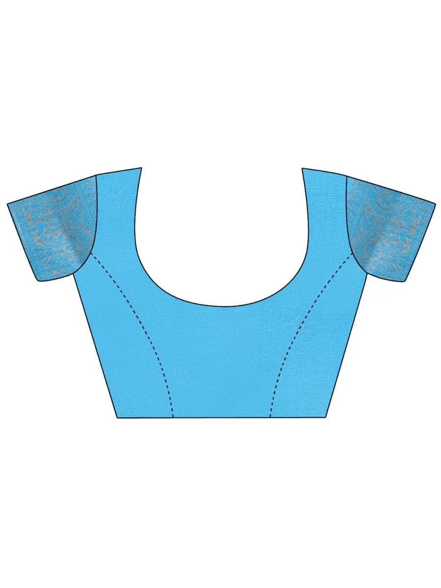 Cream & Sky Blue Banarasi Silk Saree With Blouse Piece - EZBER