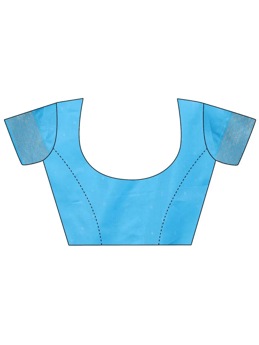 Cream & Sky Blue Banarasi Silk Saree With Blouse Piece - EZBER