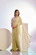 Crunchi Embroidered Work Saree With Printed Blouse Piece - EZBER