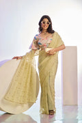 Crunchi Embroidered Work Saree With Printed Blouse Piece - EZBER