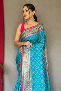 Cyaan Blue Patola Saree - EZBER