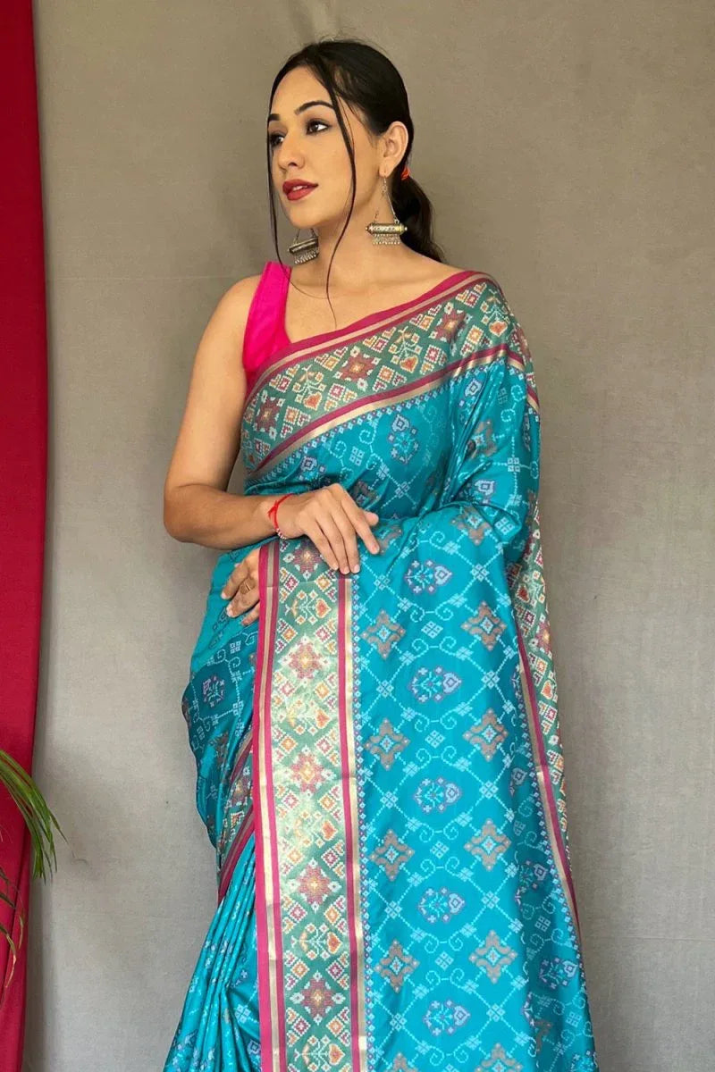 Cyaan Blue Patola Saree - EZBER