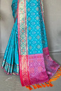 Cyaan Blue Patola Saree - EZBER