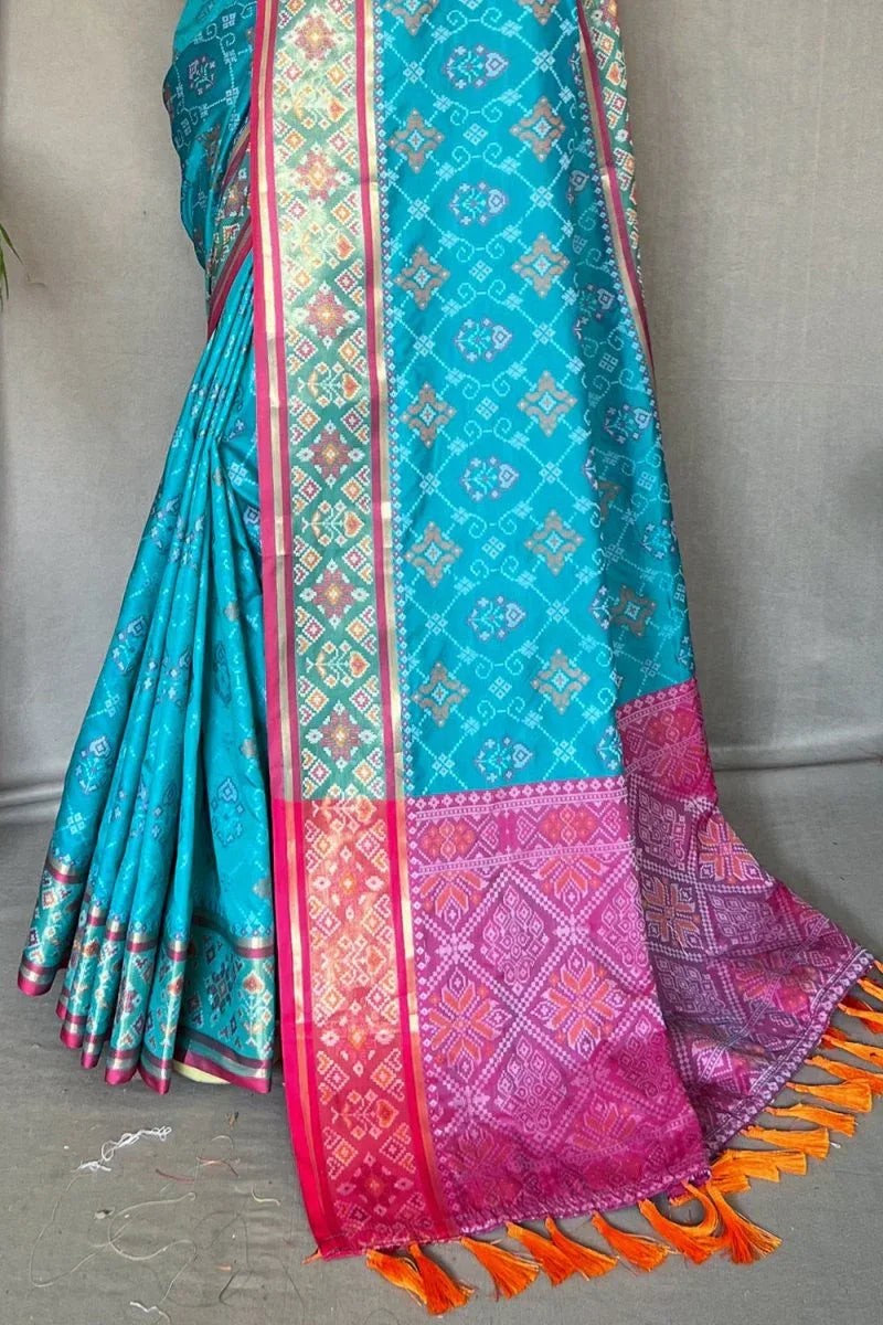 Cyaan Blue Patola Saree - EZBER