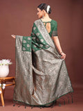 Dark Green Banarasi Silk Saree With Blouse Piece - EZBER