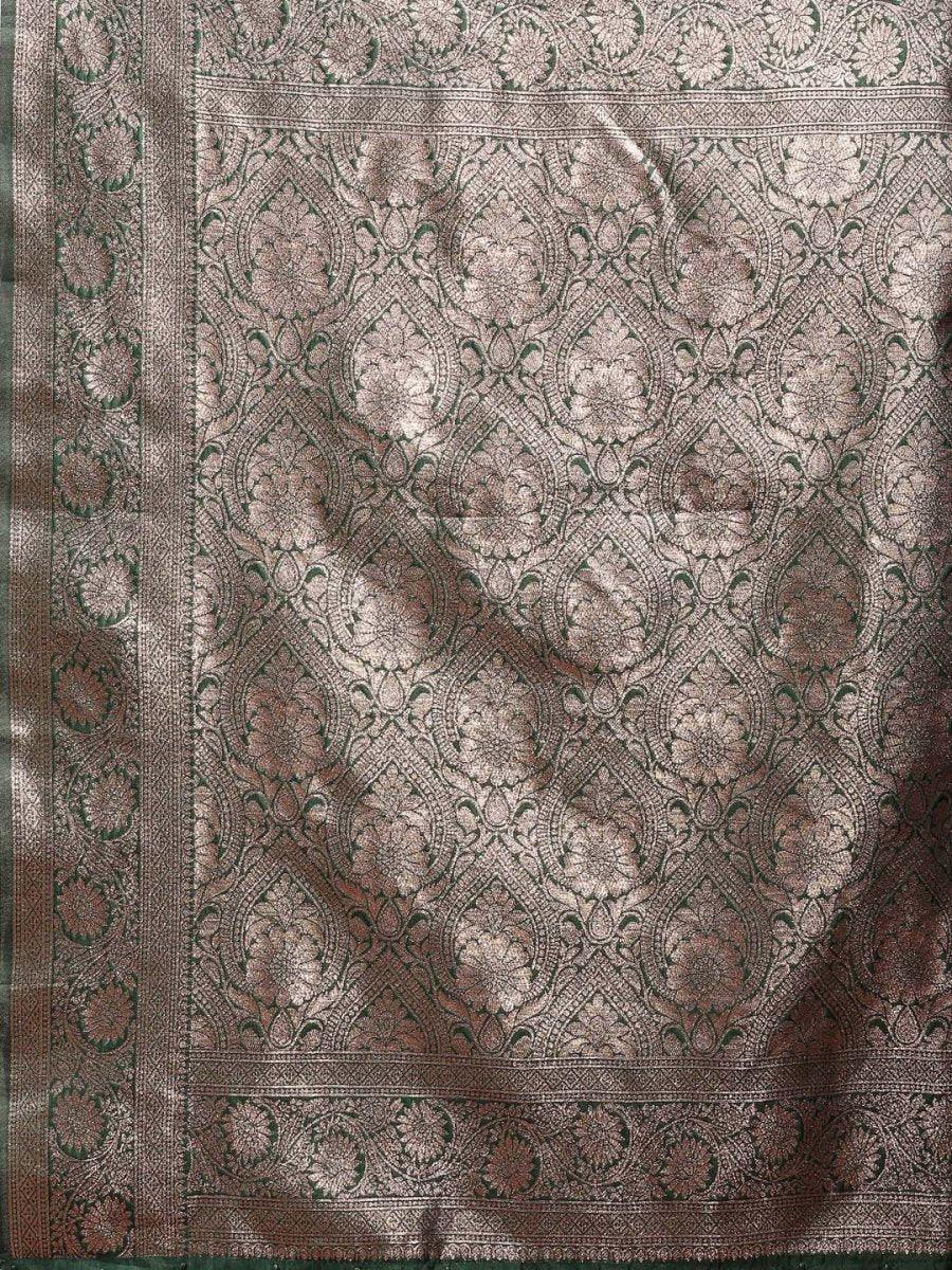Dark Green Banarasi Silk Saree With Blouse Piece - EZBER