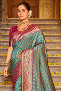 Dark Green Banarasi Silk Saree With Blouse Piece - EZBER