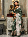 Dark Green Banarasi Silk Saree With Blouse Piece - EZBER