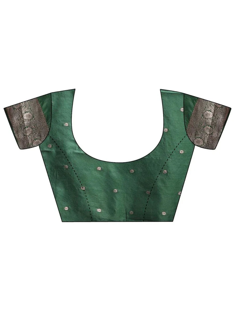 Dark Green Banarasi Silk Saree With Blouse Piece - EZBER
