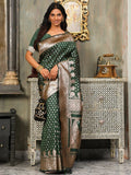 Dark Green Banarasi Silk Saree With Blouse Piece - EZBER