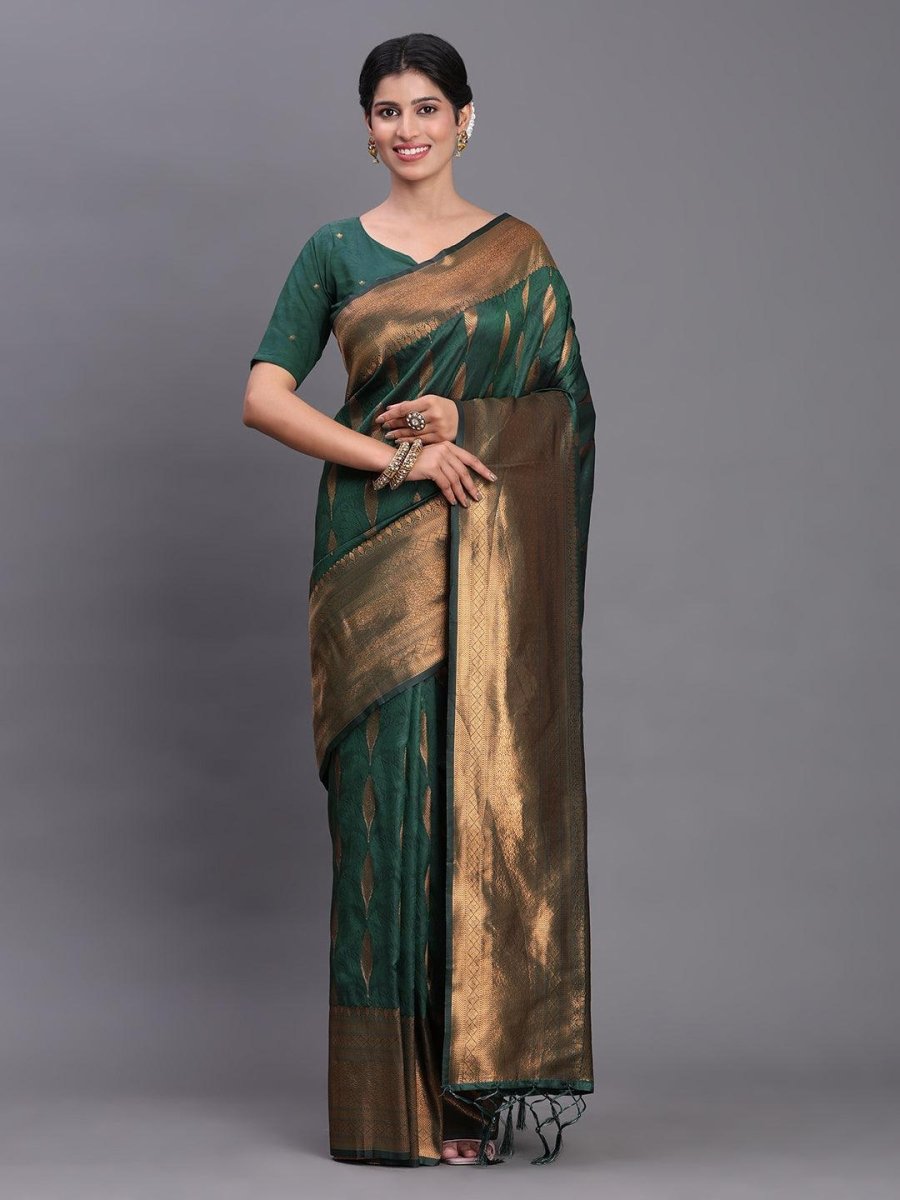 Dark Green Silk Brocade Saree | EZB SI04 ASBNR2005 - EZBER