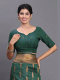 Dark Green Silk Saree With Blouse Piece - EZBER