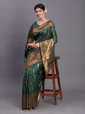 Dark Green Silk Saree With Blouse Piece - EZBER